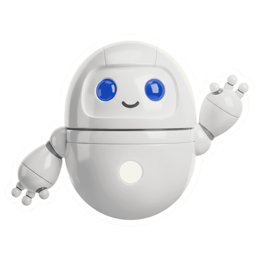 A friendly round robot waving — 3D sticker